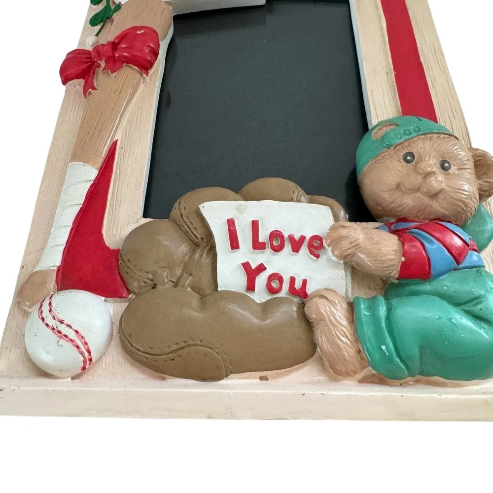 Vintage Baseball Teddy Bear For Grandma Resin Picture Frame I Love You Sports